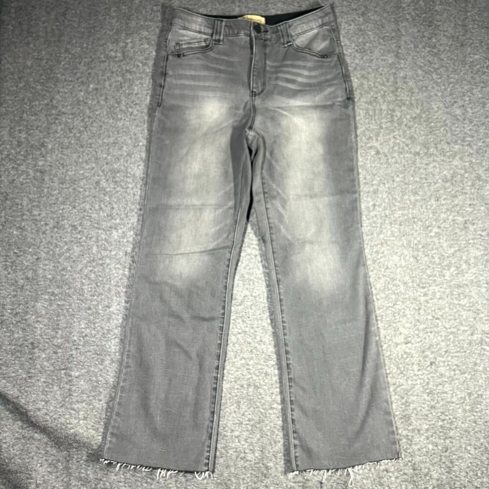 Democracy Jeans Womens Size 6 Light Black Denim Ab Solution Boot Crop Raw Hem
